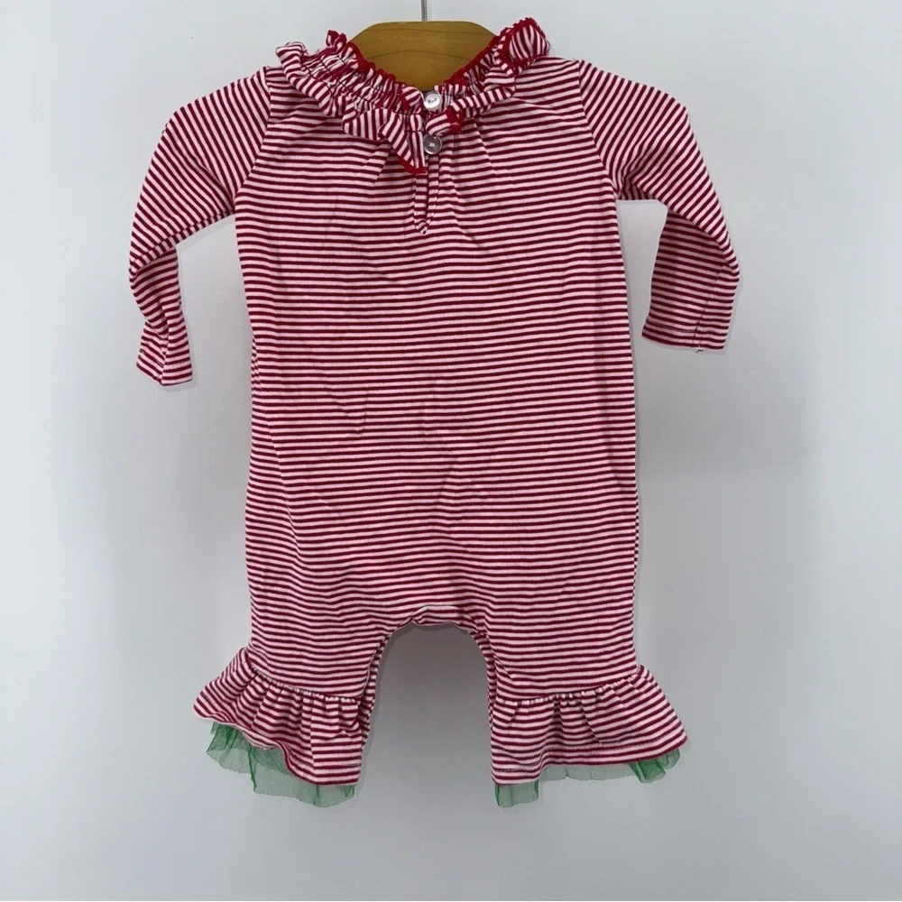 Bonnie Baby Red Striped Reindeer Baby Romper